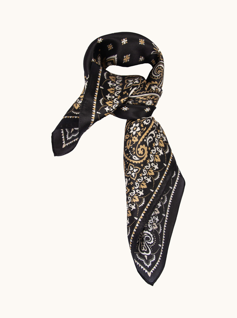 Black silk scarf in paisleye 70 cm x 70 cm image 1