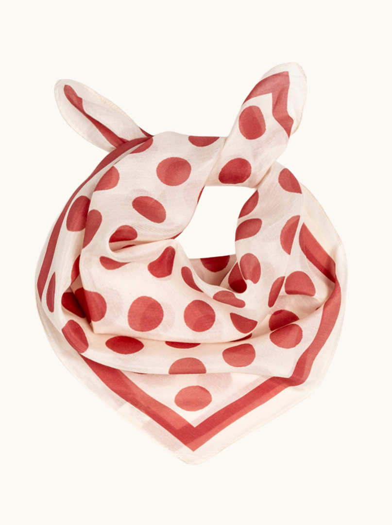 Small cotton scarf with mulberry silk red peas 53cm x53cm image 1