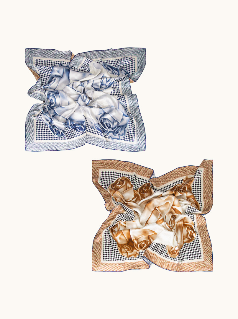 Exclusive double-sided silk scarf with floral motif 110cm x 110cm PREMIUM image 2