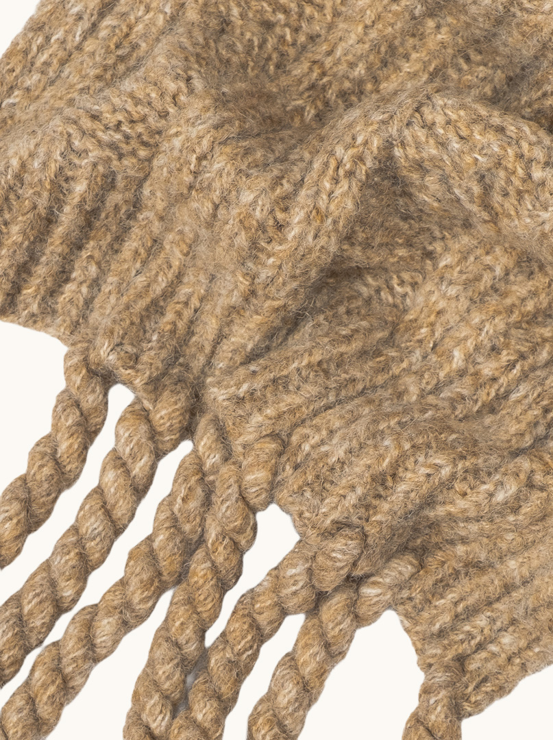 Warm scarf with wool and long fringes, beige, 35x230 cm image 3