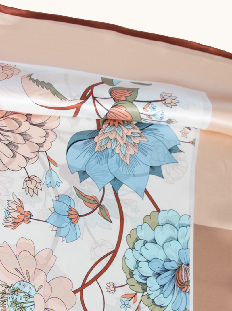 Large silk scarf with pastel floral pattern 88x88 cm image 3