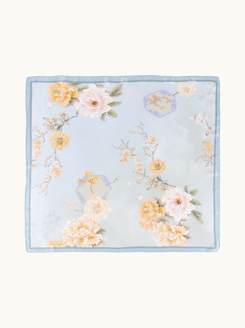 Small silk gavroshka scarf in blue pastel color 53cm x53cm image 2
