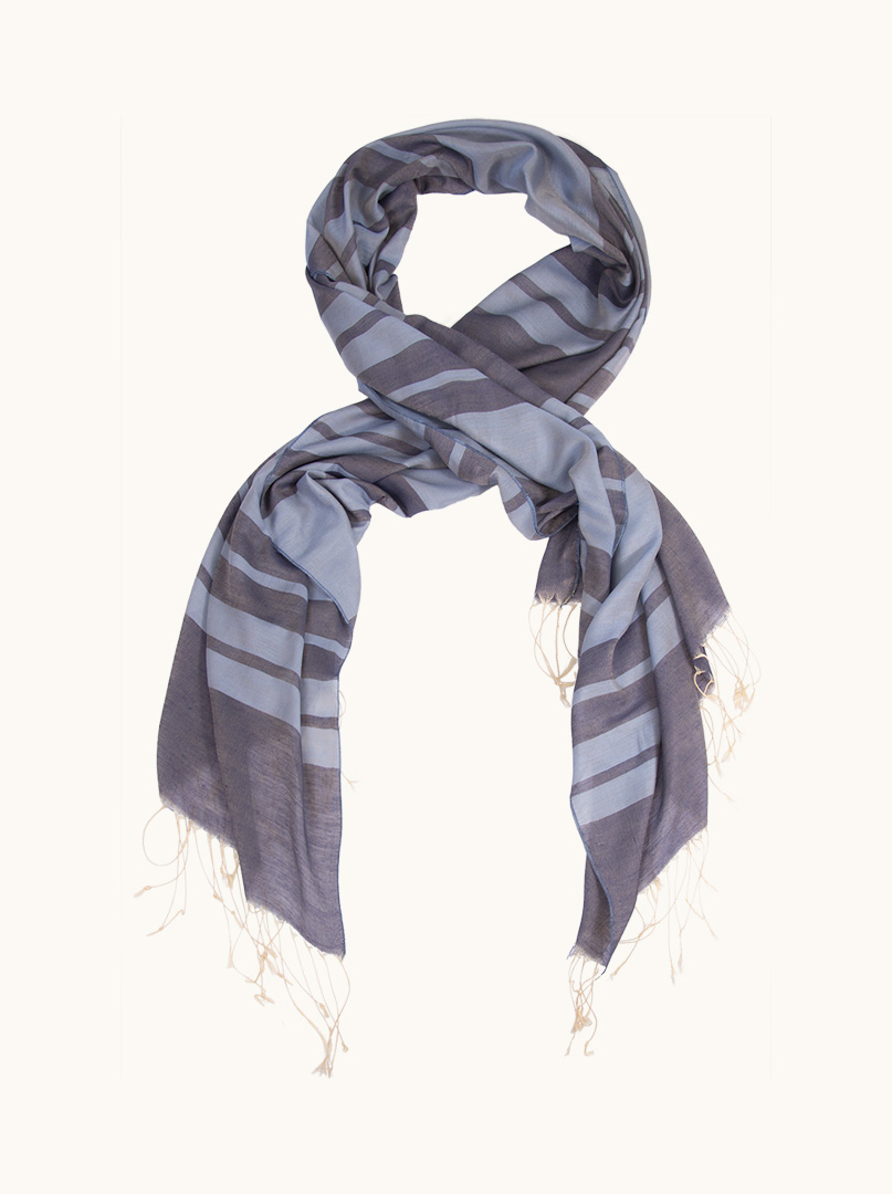 Navy blue viscose scarf with stripes and fringes, 110x160 cm - Allora image 2