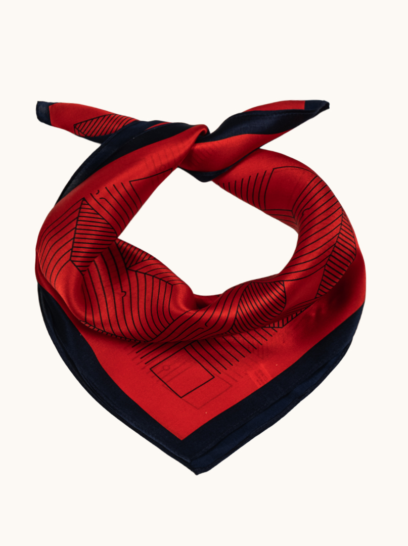 Small women's red silk scarf with geometric pattern 53cm x53cm image 1