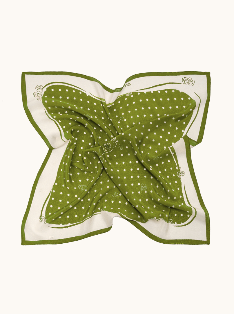 Green silk scarf with geometric patterns 68cm x 68cm image 3