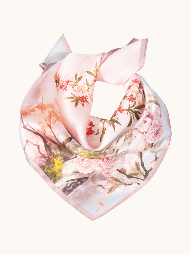 Small silk gavroshka pink floral scarf 53cm x53cm image 1