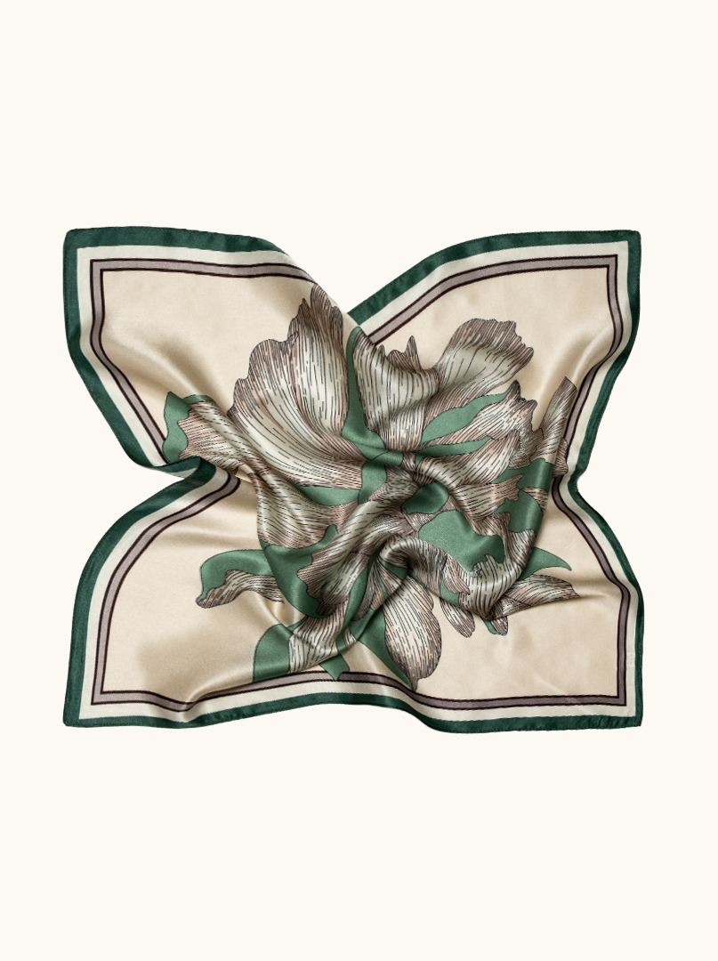 Small silk women's scarf with floral pattern, 53 cm x 53 cm image 3