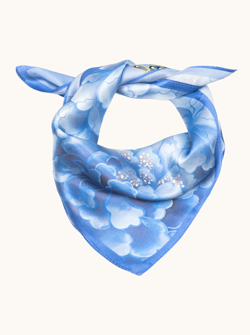 Small blue silk scarf with butterflies 53cm x image 1