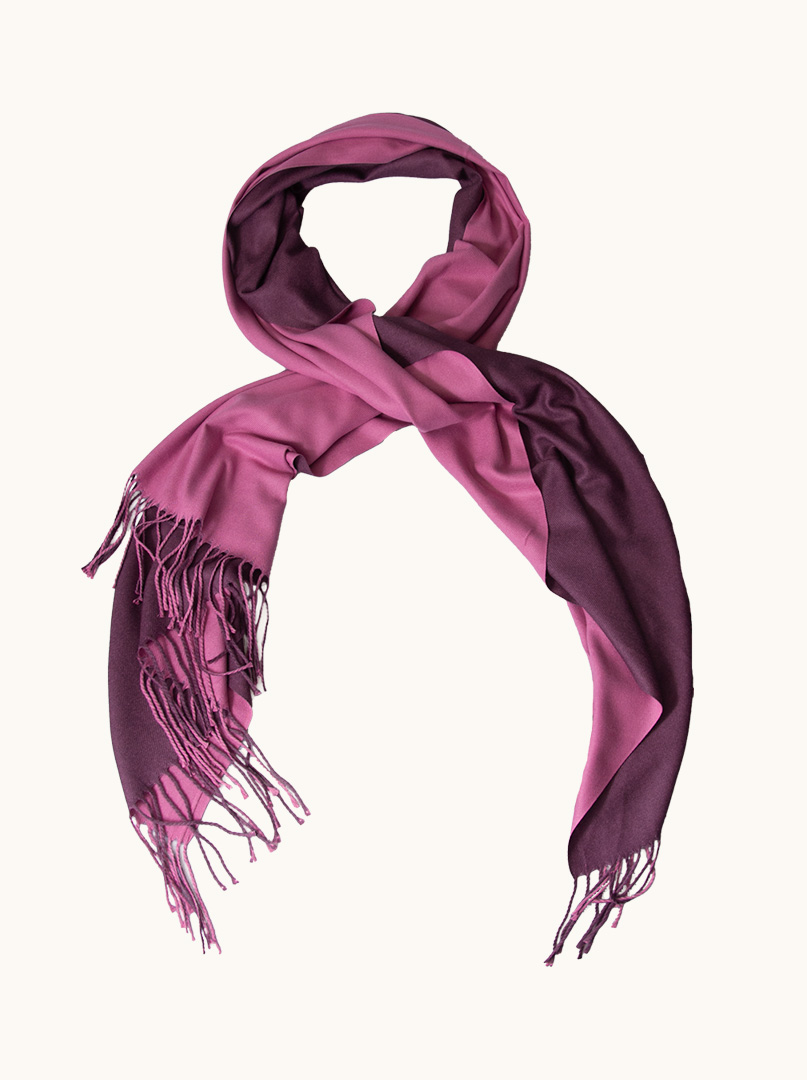 Double-sided purple and pink scarf with tassels 70 cm x 170 cm image 1