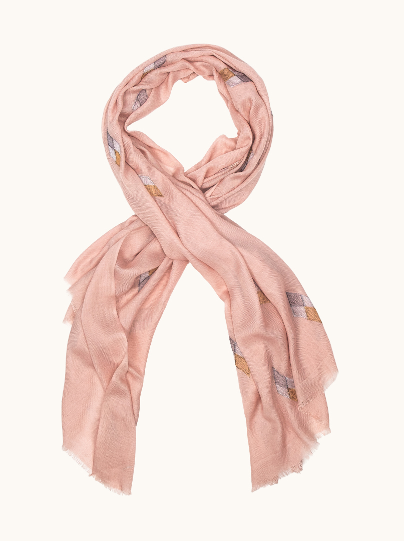 Delicate shawl in powder pink with geometric embroidery 95cm x 190cm image 1