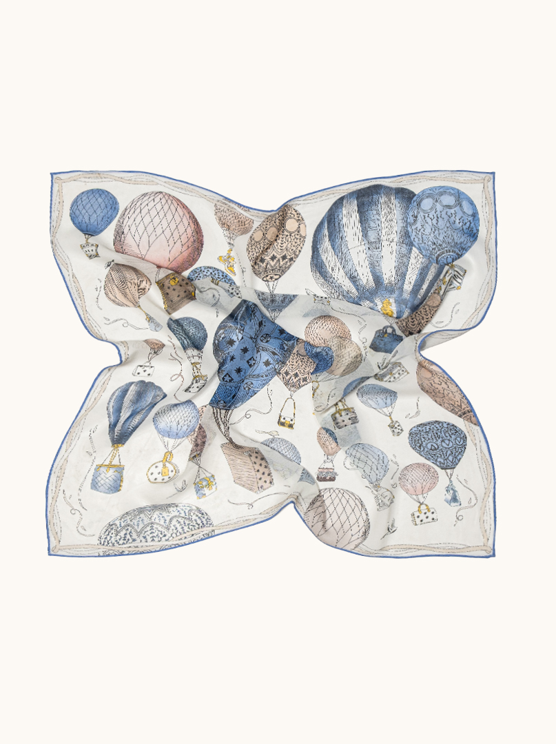 Medium blue silk scarf with balloons 65 cm x 65 cm image 3