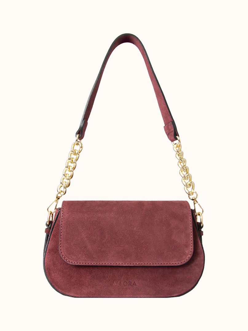 Allora suede baguette bag with chain - burgundy shoulder bag image 4