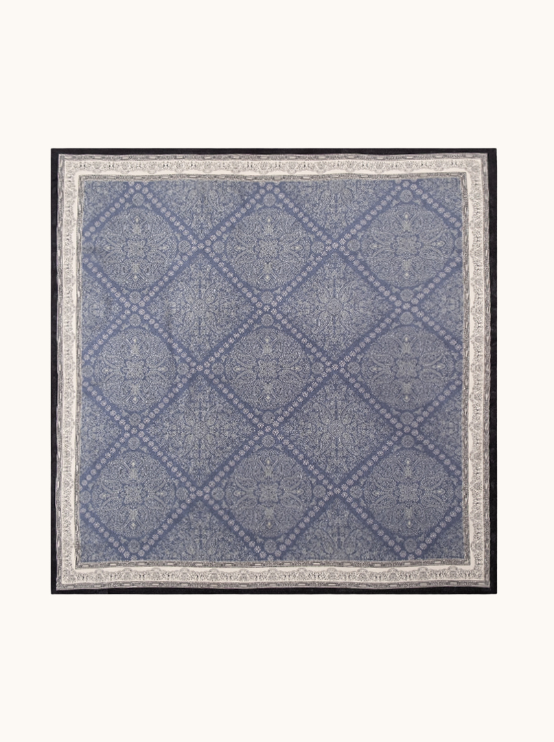 Blue silk scarf with an elegant ornament, 65 cm x 65 cm  image 2