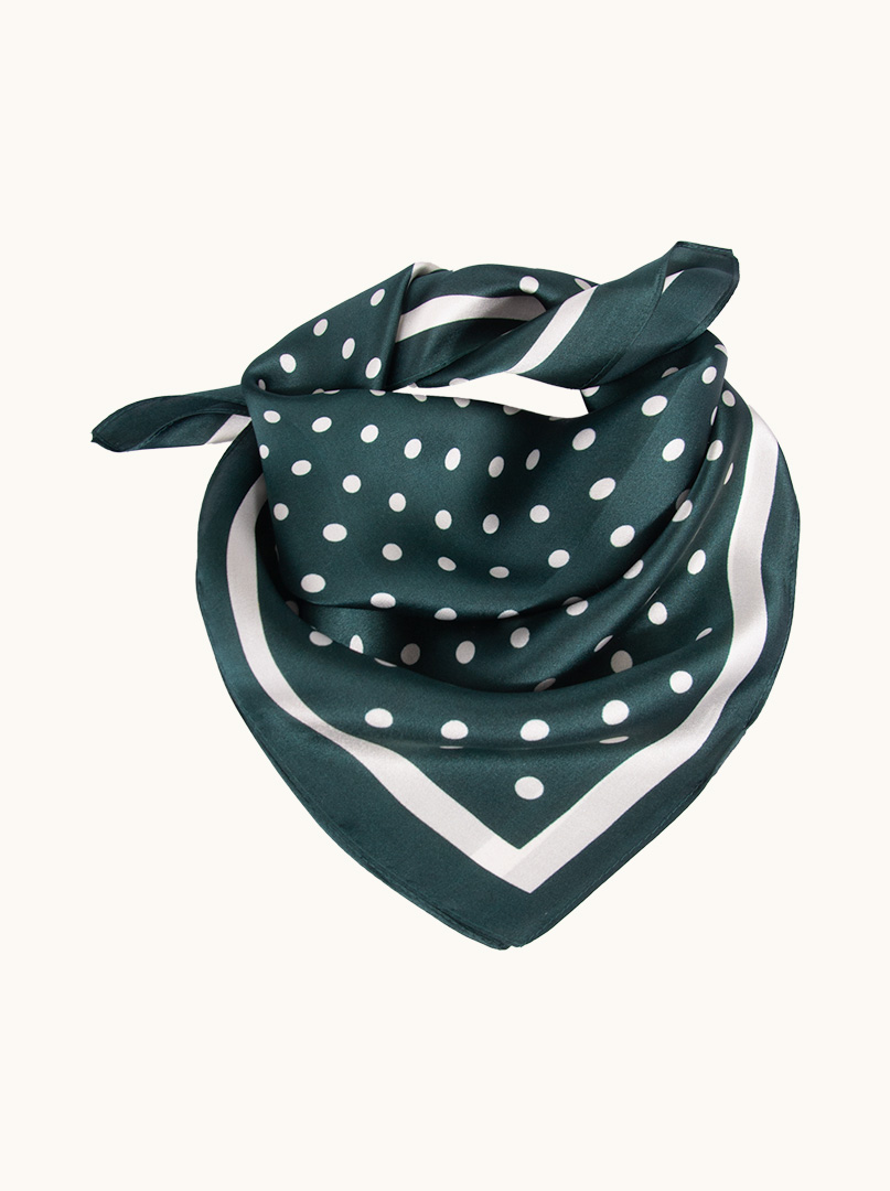 Small silk scarf gavroshka green dotted 53x53 cm image 1