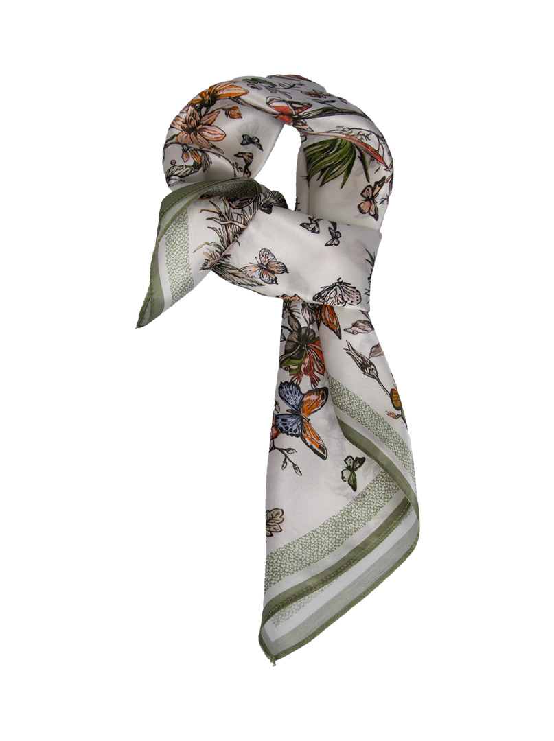 Silk scarf with butterflies and flowers 70 cm x 70 cm PREMIUM image 2