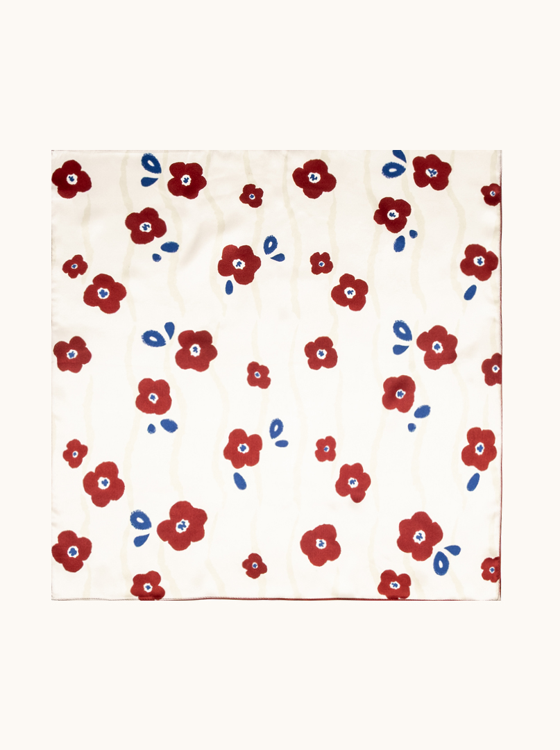 Small women's silk gavroshka ecru floral scarf 53cm x53cm image 2