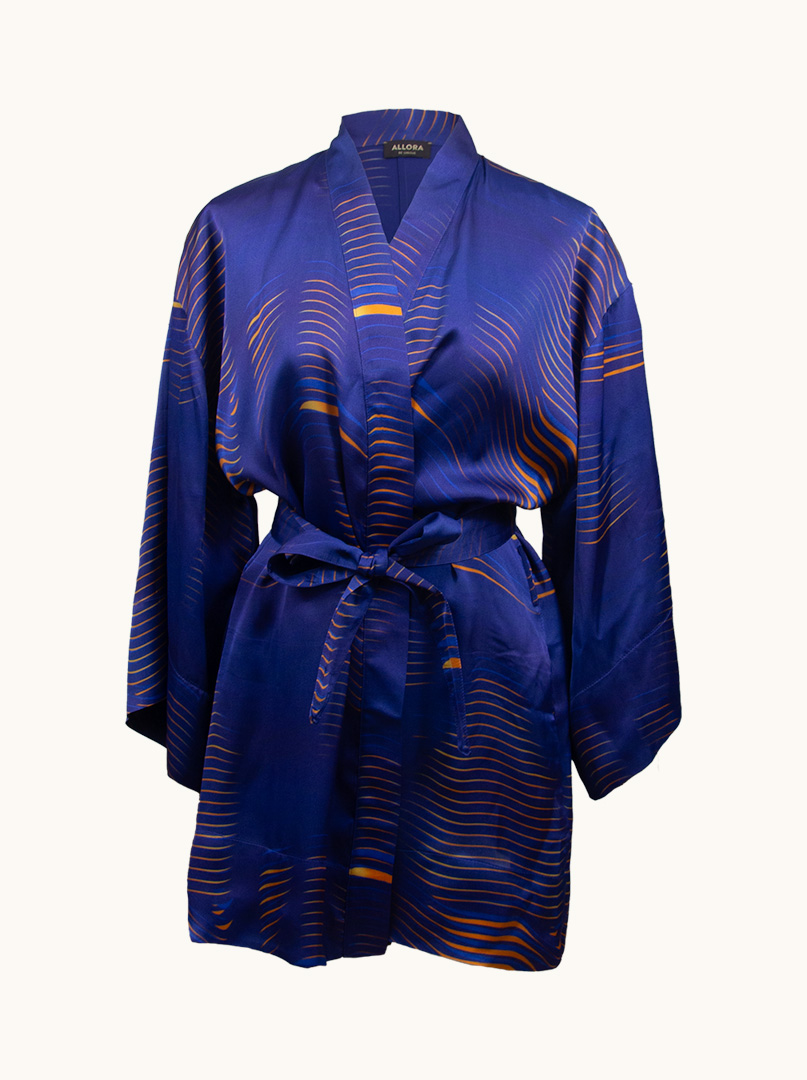 Viscose kimono dressing gown navy blue PREMIUM image 1