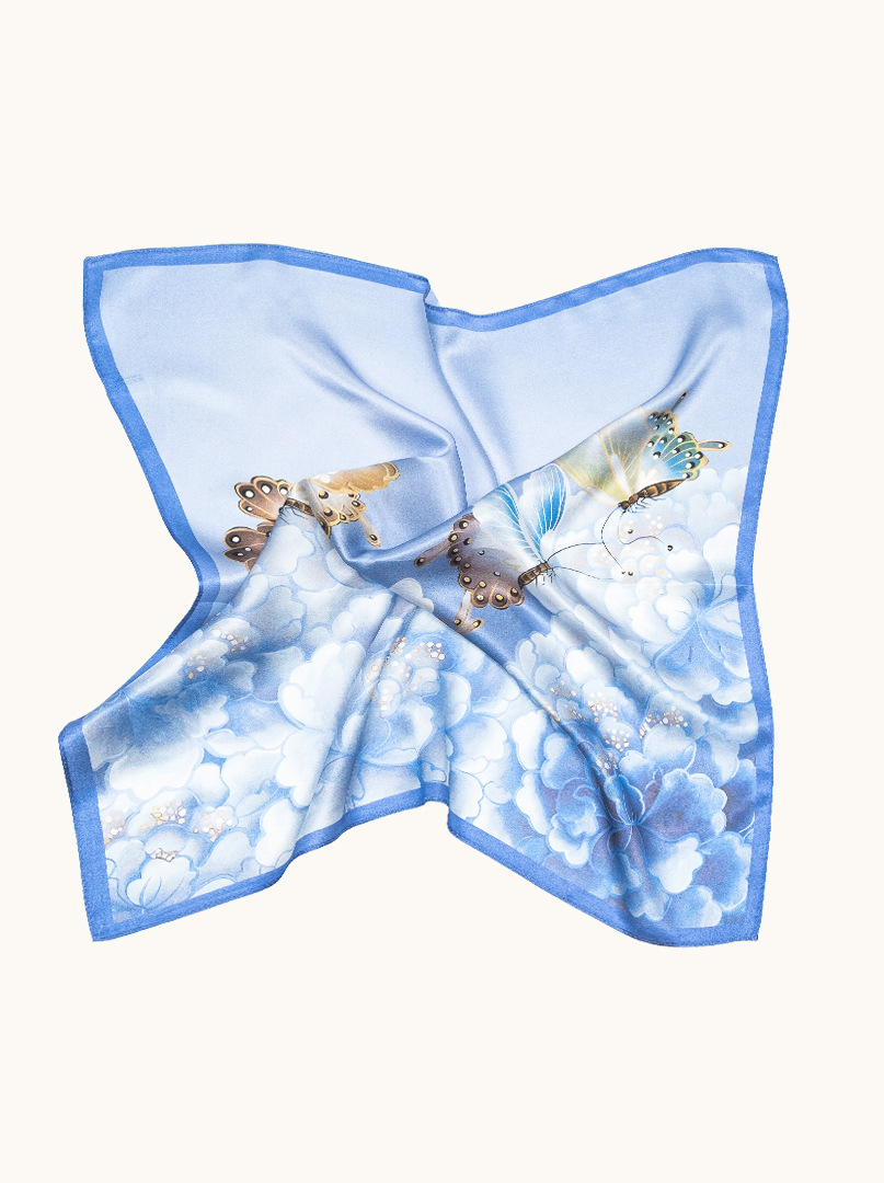 Small blue silk scarf with butterflies 53cm x image 3