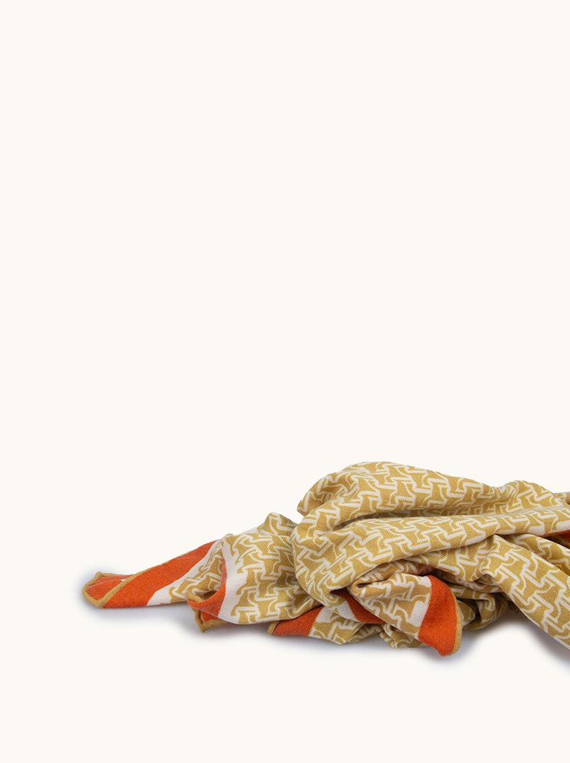 Double-sided wool shawl in geometric pattern honey-orange 60cm x 180cm image 2