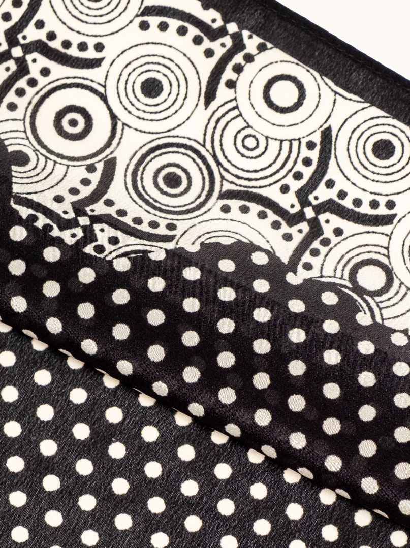Black and white silk shawl with peas and geometric patterns 35 cm x 150 cm image 4