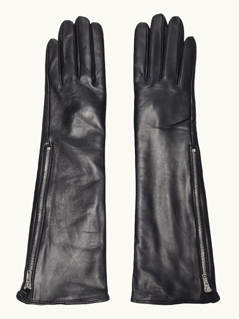 Classic black leather gloves with wool lining image 2