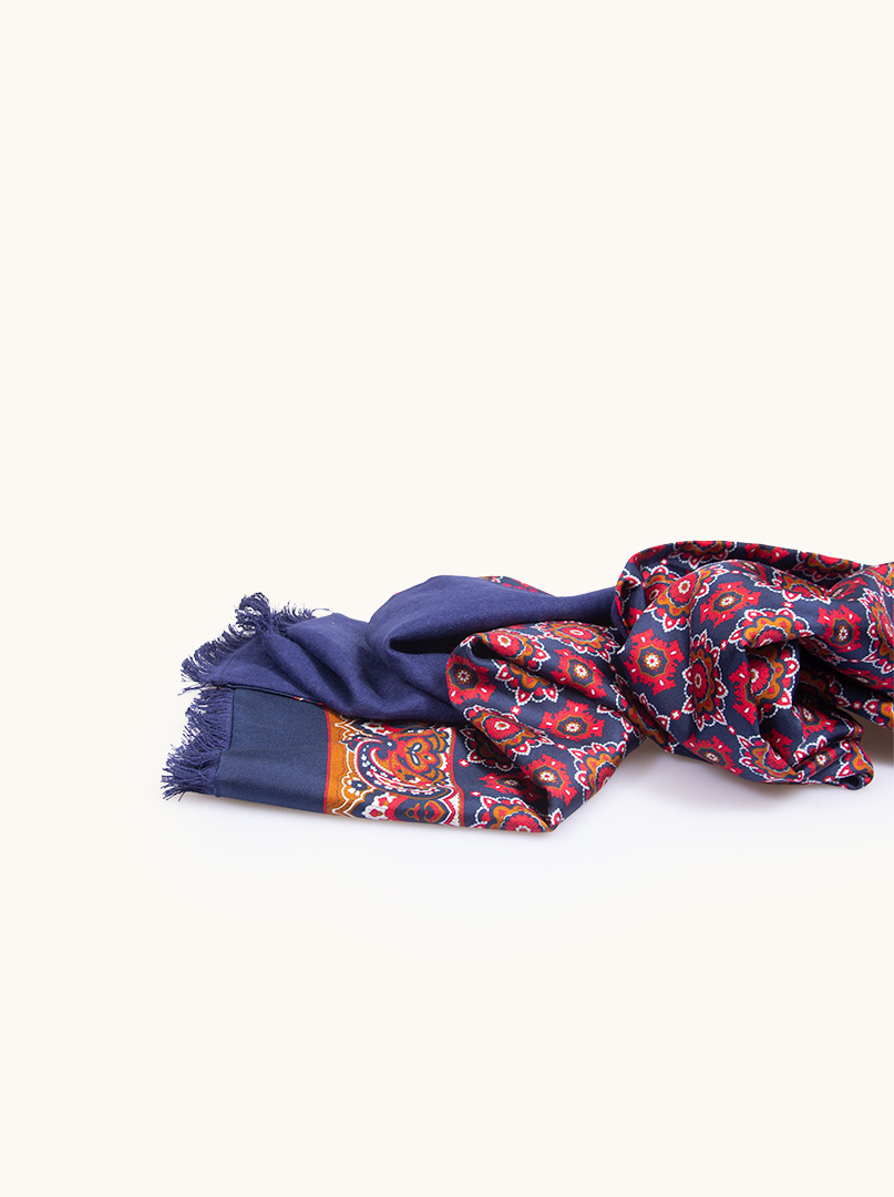 Exclusive men's navy blue patterned silk scarf 30 cm x 180 cm image 3