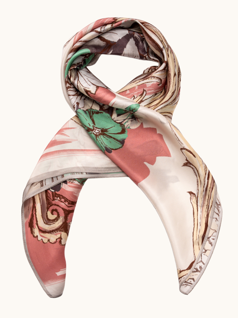 Large silk scarf with oriental pattern, 90 cm x 90 cm image 1