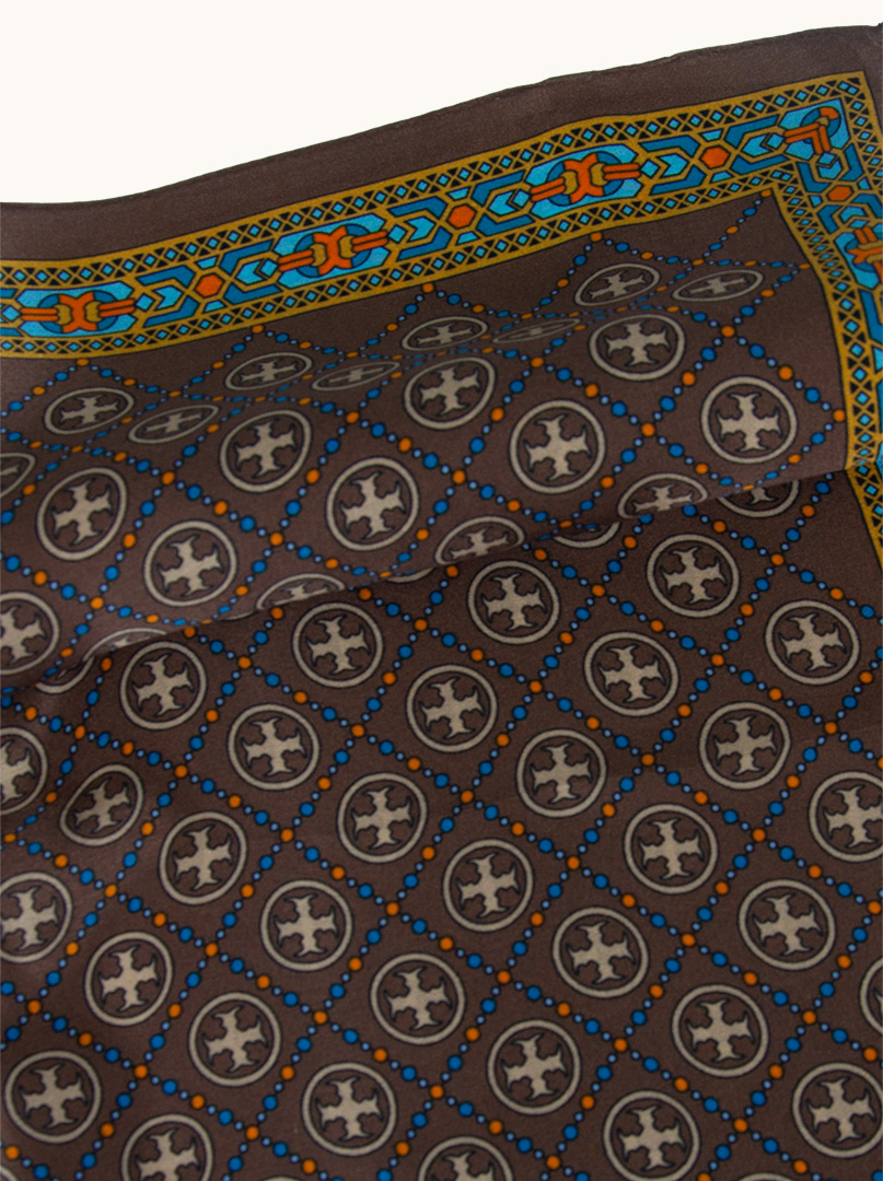 Brown patterned silk gavroche 53cm x 53 cm image 4