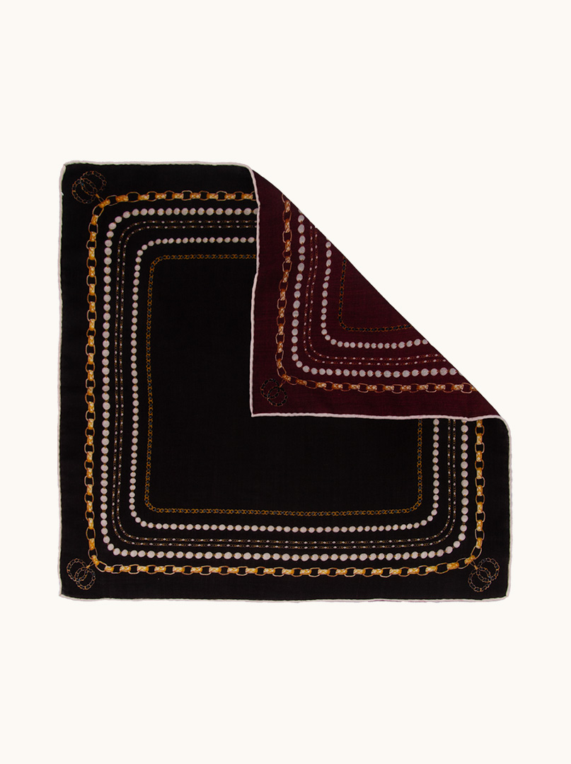 Two-sided black and maroon silk scarf with chain motif 65 cm x 65 cm PREMIUM image 1