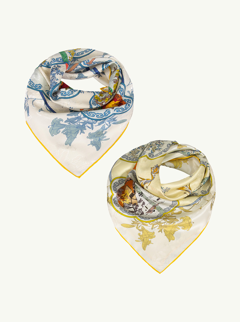 Double-sided silk scarf Lemon Garden 68cm x 68cm image 1