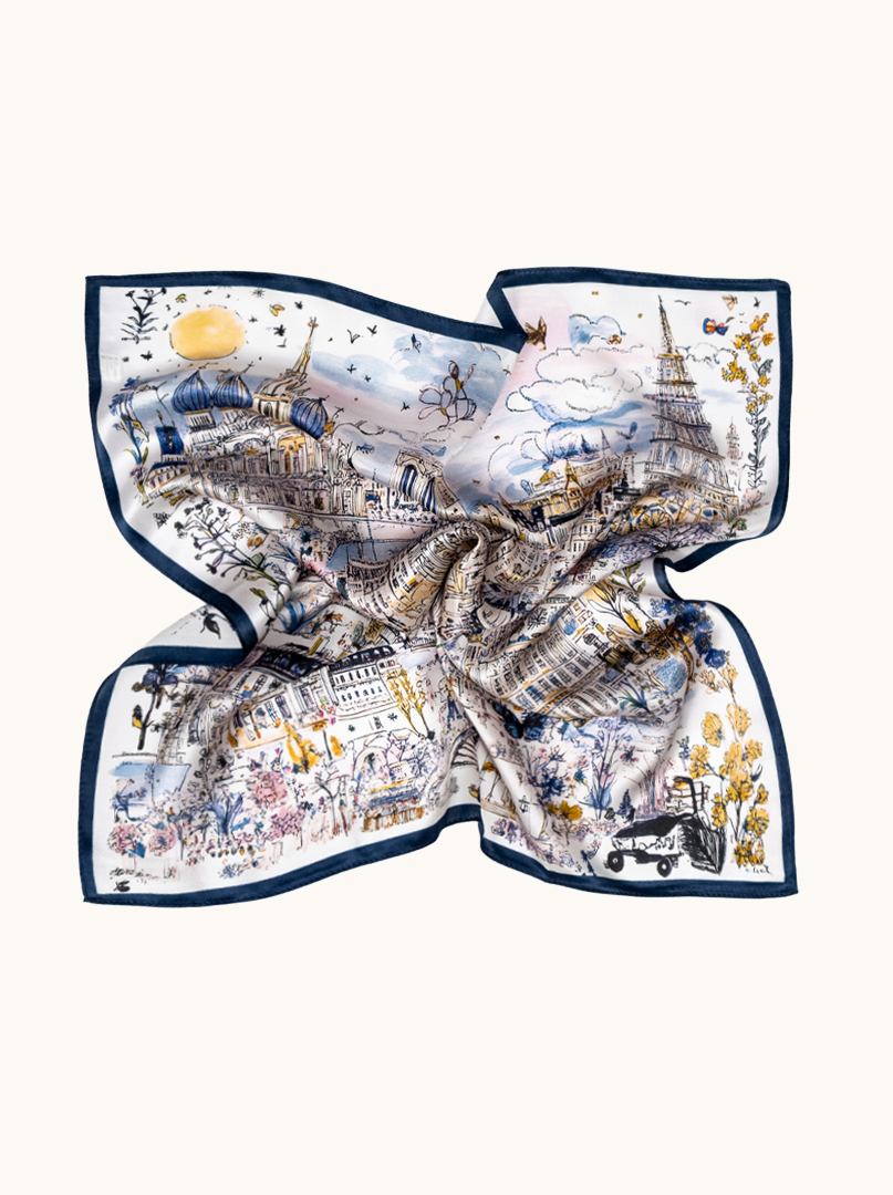 Small silk women's scarf with city motif, 53 cm x 53 cm image 3
