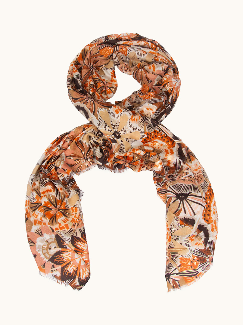 Scarf in warm colours with floral pattern 90 cm x 176 cm image 1