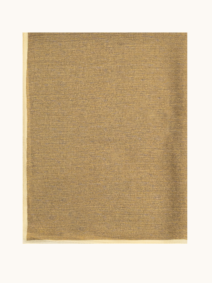 Mustard wool and silk scarf with accents of beige and gray 65 cm x 190 cm image 2