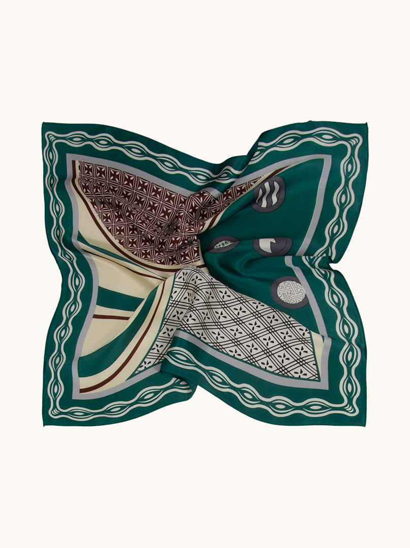 Silk gavroche with geometric pattern on green background 53 cm x 53 cm image 3