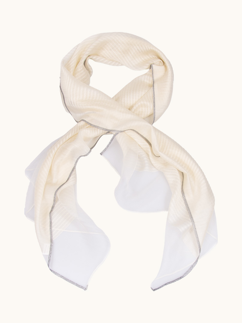 Elegant ecru evening shawl with silver trim 72 cm x 200 cm image 1