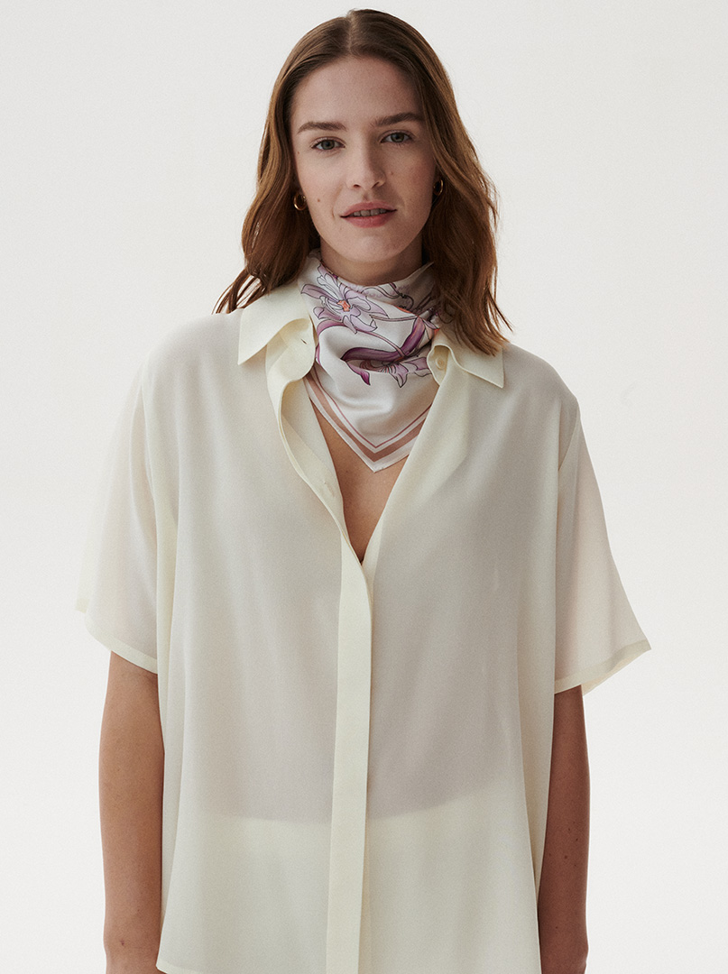 Silk gavroshka scarf with pastel flowers 53 cm x 53 cm PREMIUM image 2