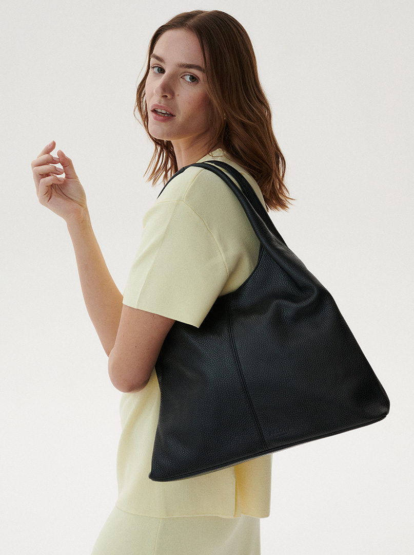 Large black women's Allora bag - leather hobo shoulder bag image 2