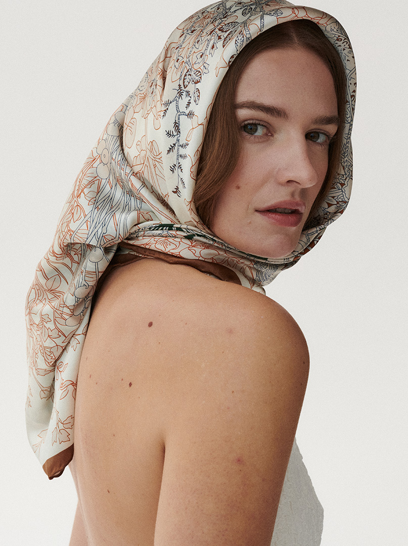 Silk scarf botanical tale 110 cm x 110 cm image 1