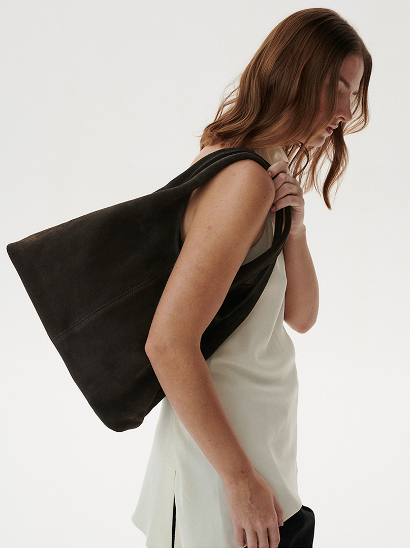 Women's suede large bag Allora hobo brown - soft shoulder bag image 2