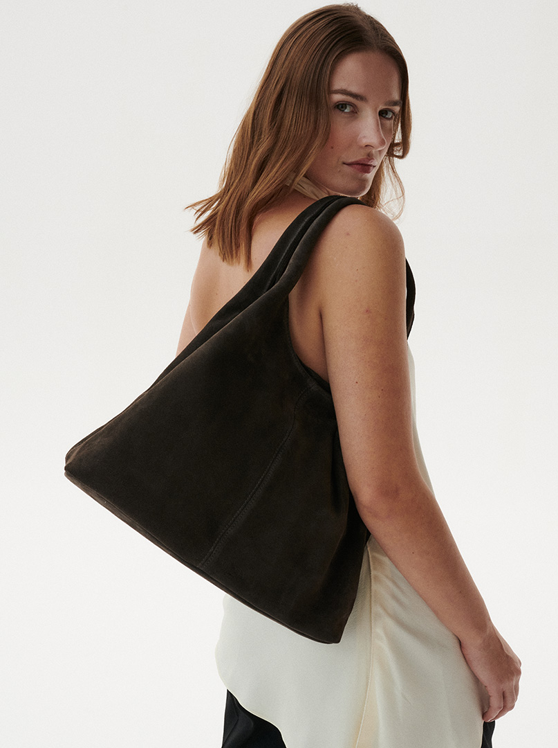 Women's suede large bag Allora hobo brown - soft shoulder bag image 1