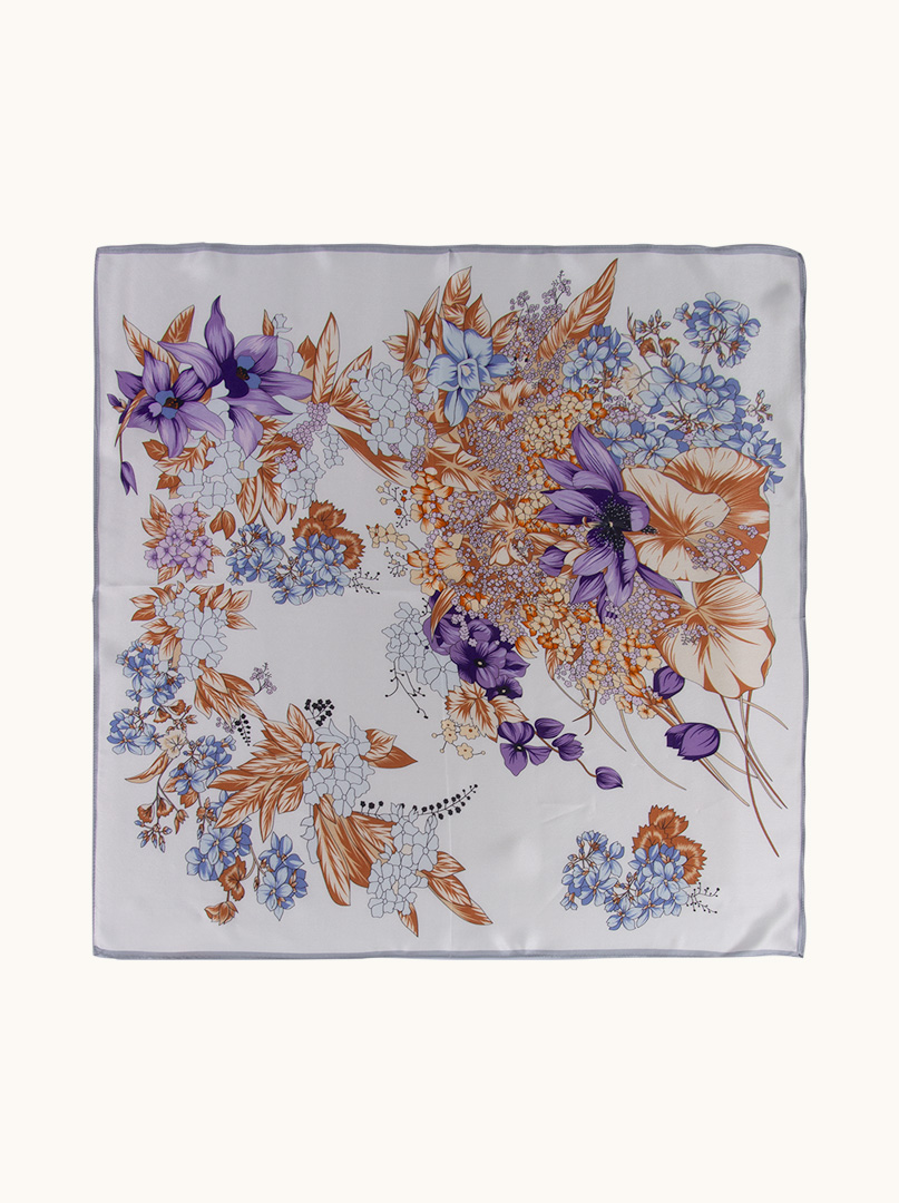 Silk scarf on white background with floral motif 68 cm x 68 cm image 4