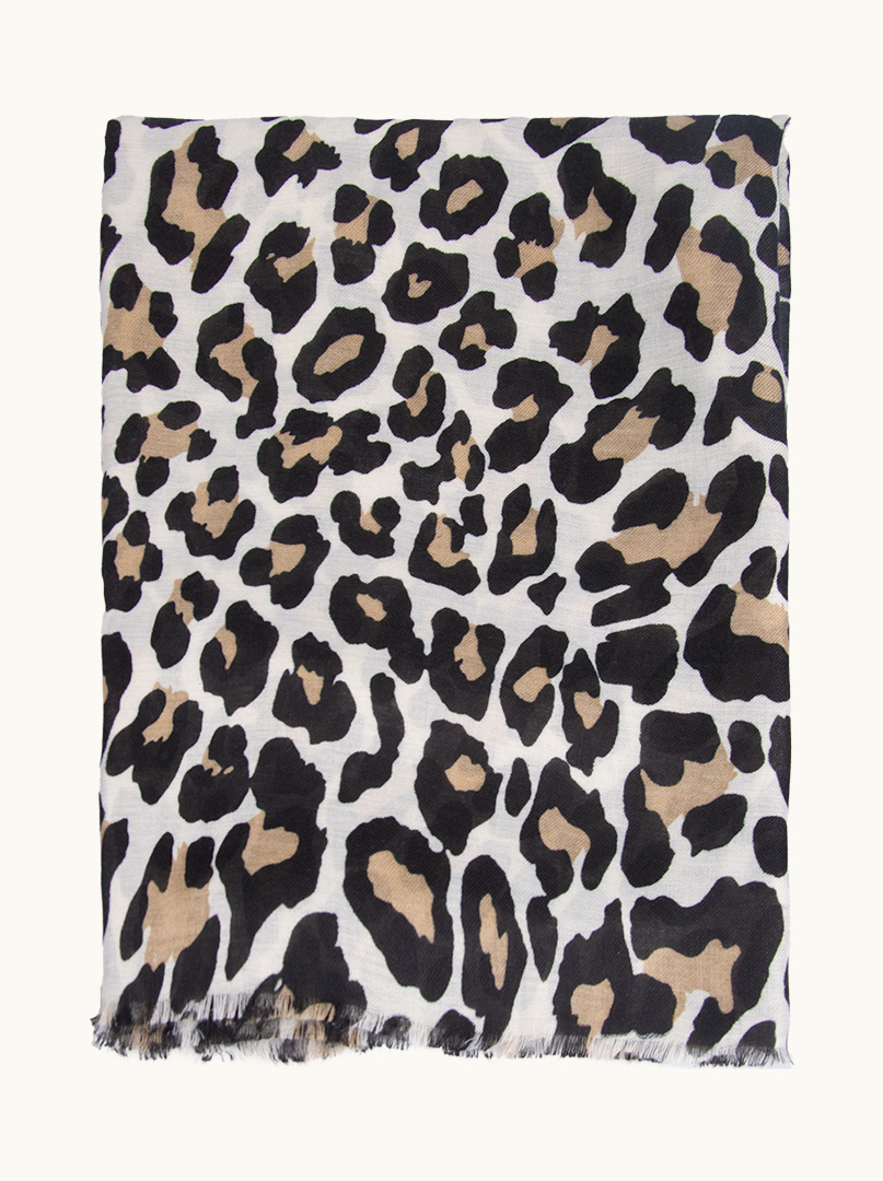 Scarf 100% viscose in black and beige leopard print 90 cm x 180 cm image 1