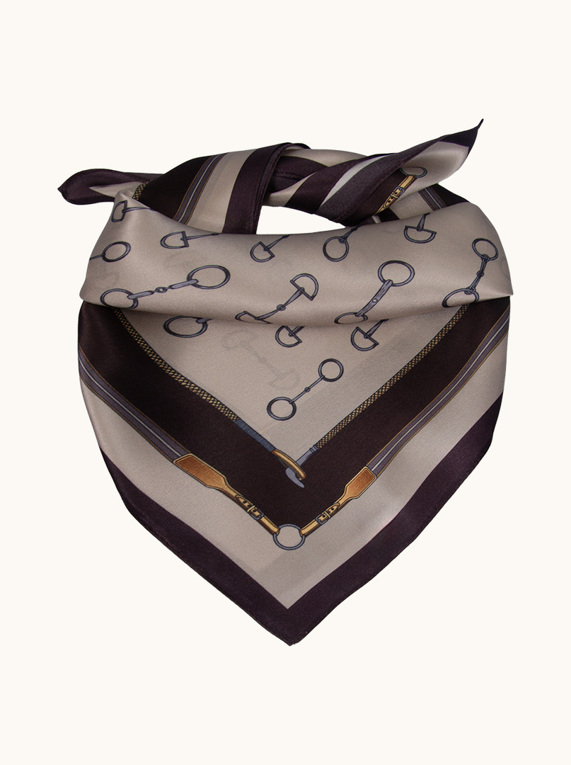 Silk gavroche with brown border and pattern 53 cm x 53 cm image 4