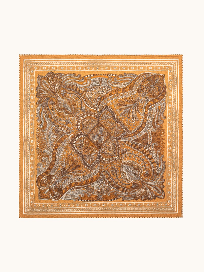 Beige wool-silk scarf with paisley motif 65x65 cm image 2
