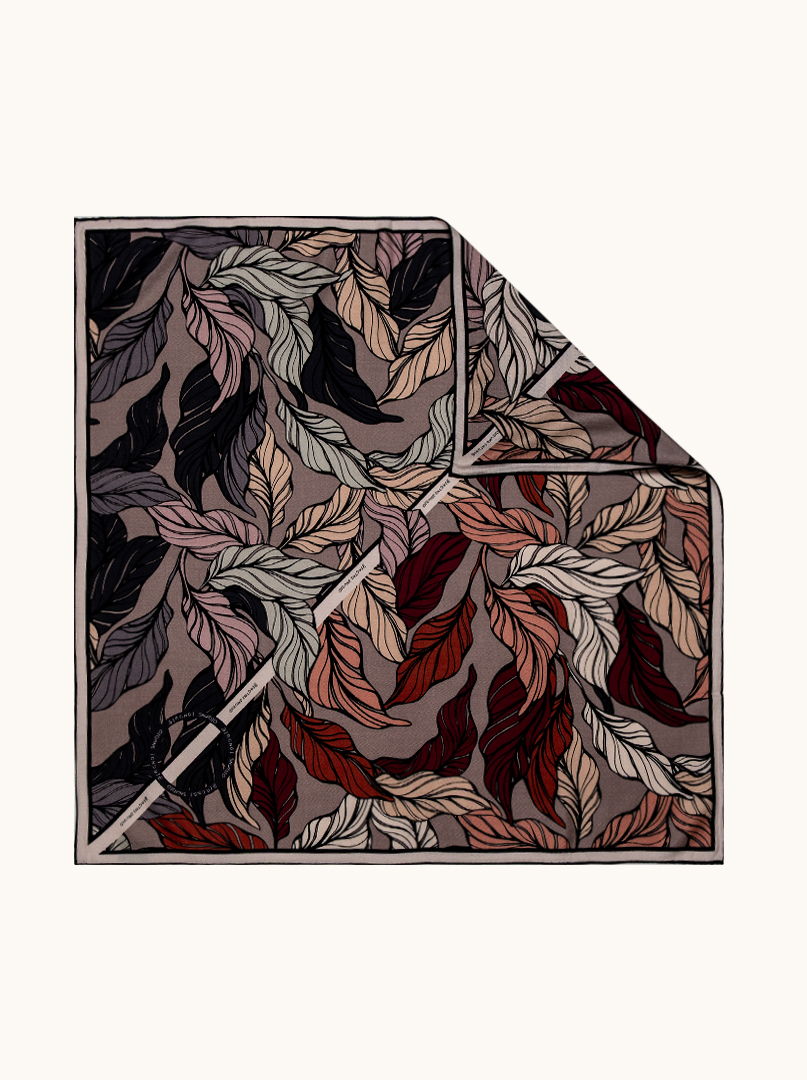 Elegant large wool and silk scarf with a floral motif, 90 cm x 90 cm image 1