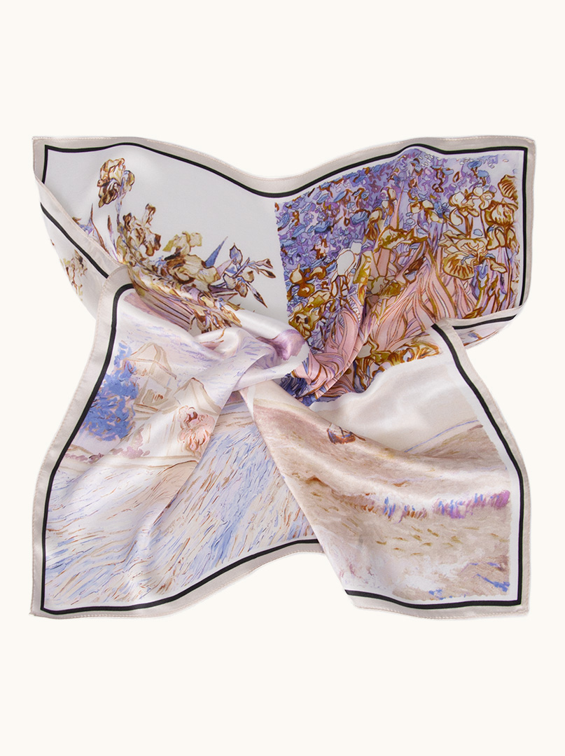 Small women's silk gavroshka scarf with landscape motif 53cm x 53cm image 3