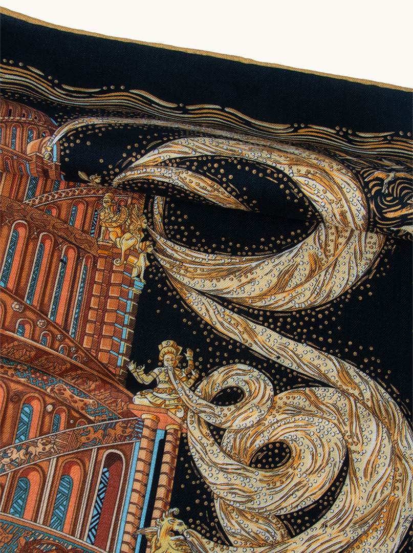 Apaszka wełna z jedwabiem o architektonicznym motywie 90 cm x 90 cm image 2