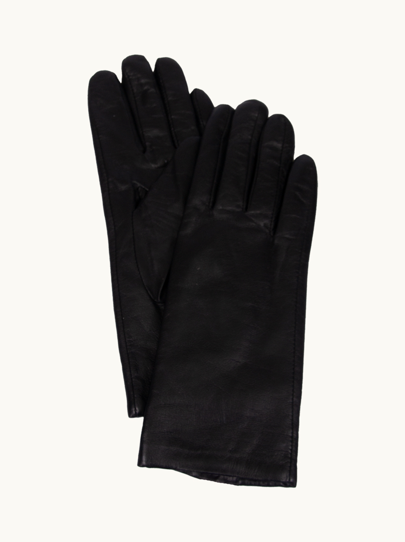 Black leather classic gloves insulated with wool image 1