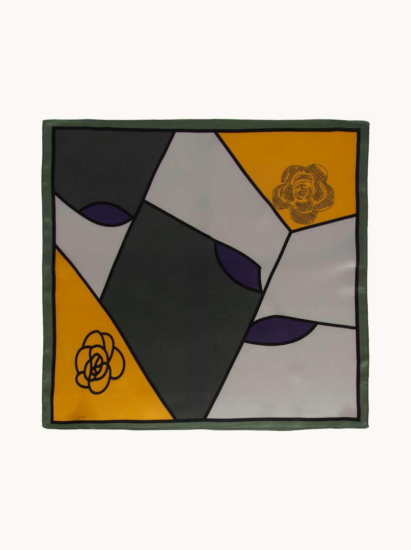 Silk gavroche with green border and geometric pattern 53 cm x 53 cm image 4