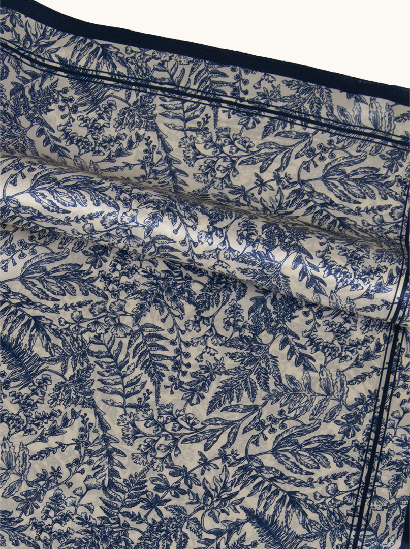 Silk scarf with white border with flower motif 65 cm x65 cm image 4